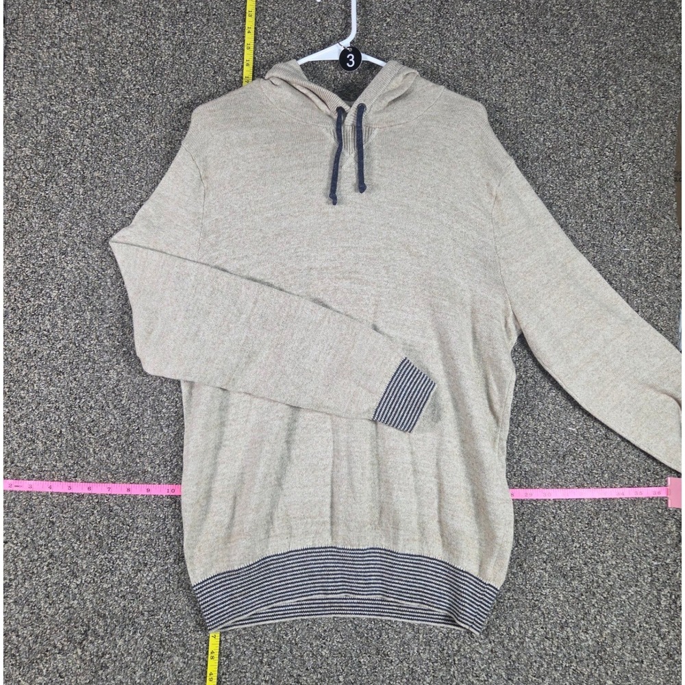 Gap Hoodie Men Large Beige Knit Striped Trim Pullover Sweater